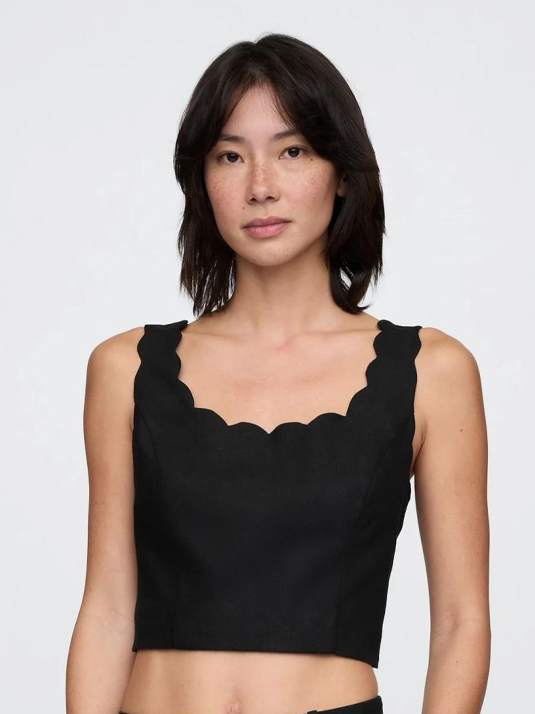 GAP Women Solid Relaxed-Fit Round Neck Pure Cotton Cropped Bustier Top