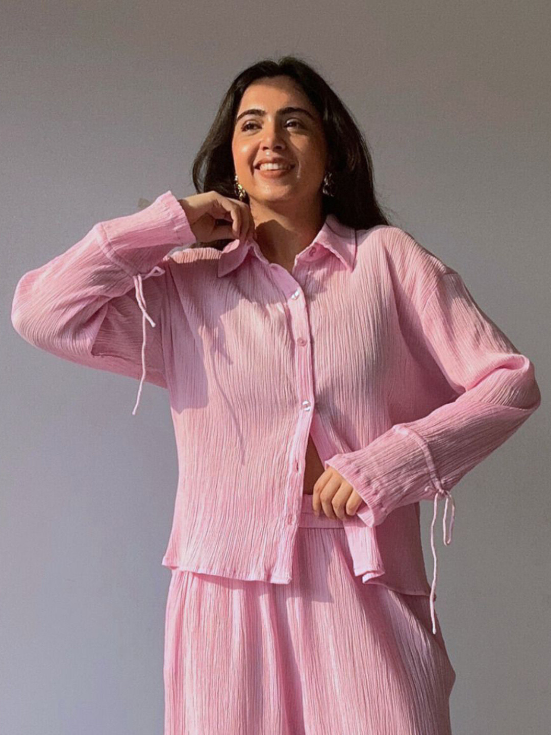 SPELL BY SMOKESHOW Women Comfort Oversized Fit Textured Spread Collar Cotton Casual Shirt