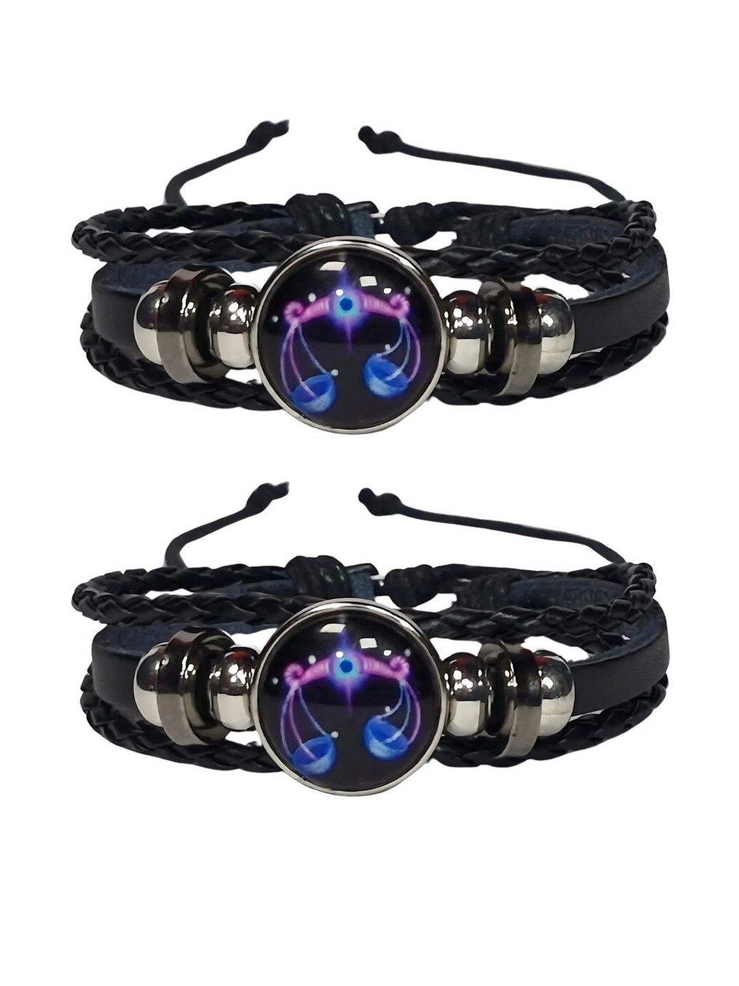 Tech Twins Set Of 2 Artificial Stones Studded Leather Multistrand Bracelets