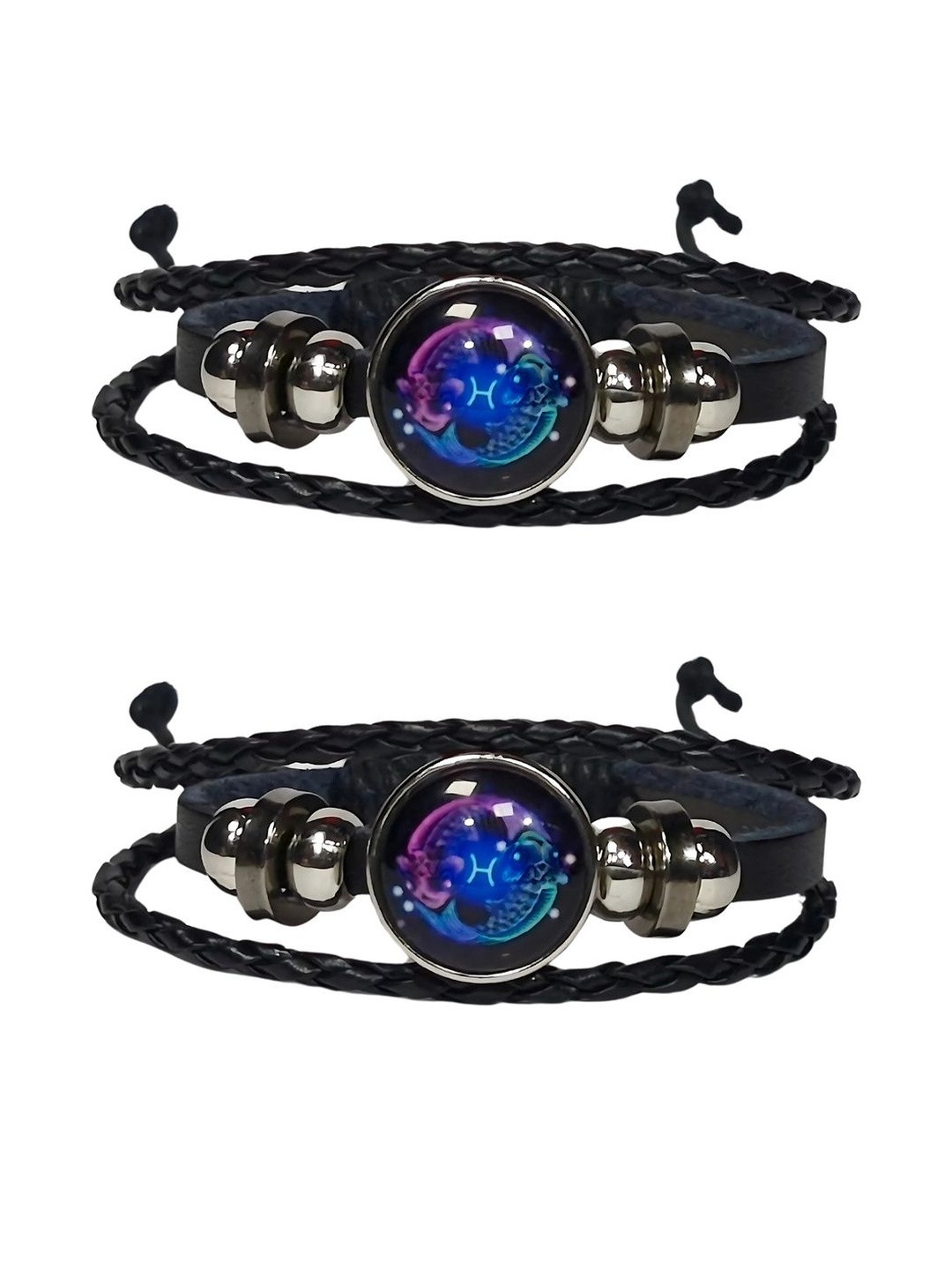 LINOX Set Of 2 Leather Artificial Stones Studded Multistrand Bracelets