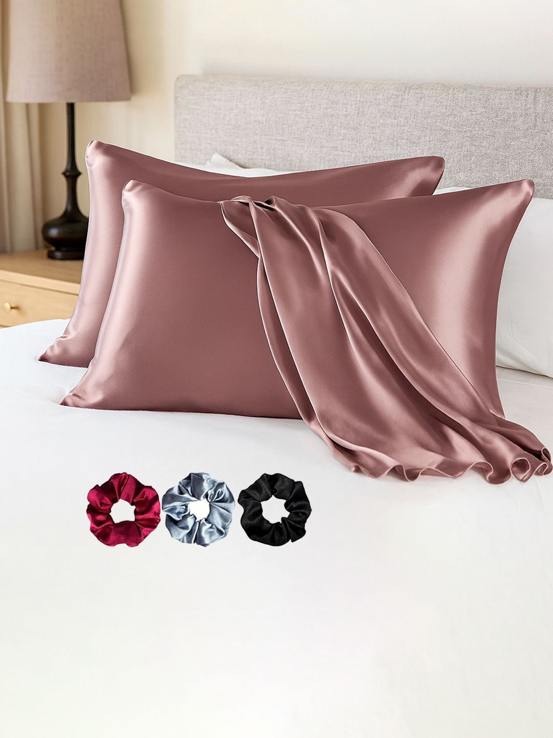 Kuber Industries Rose Gold 2 Pieces Pure Silk Rectangle Pillow Covers