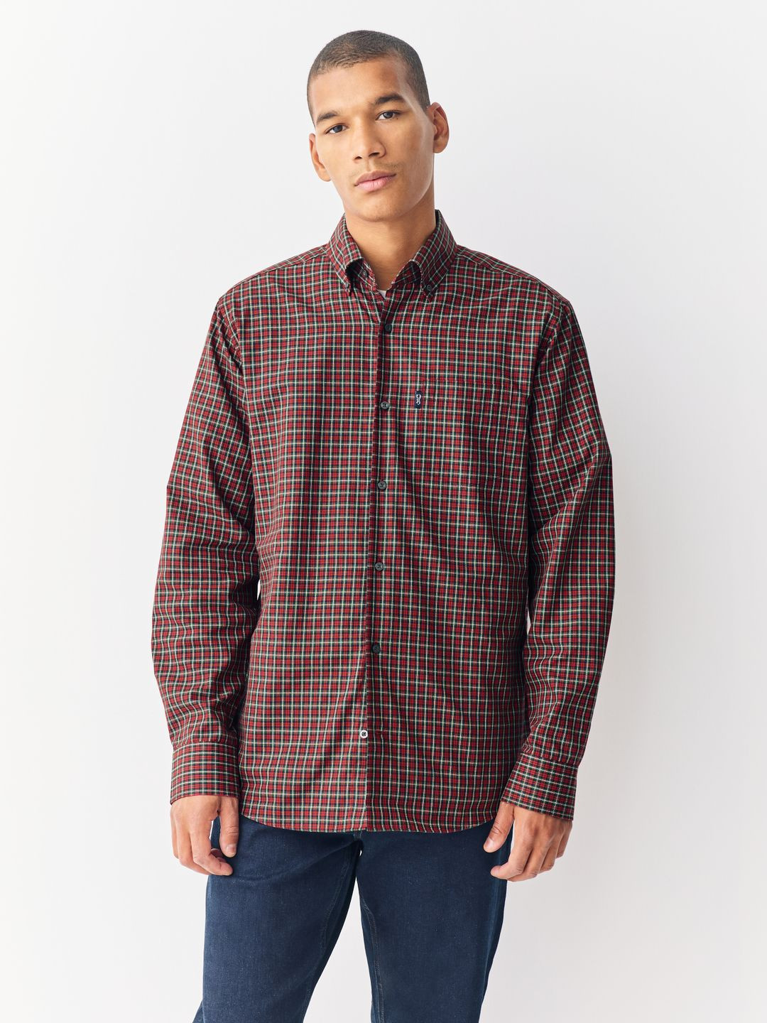NEXT Tartan Checked Pure Cotton Button-Down Collar Oxford Weave Easy Iron Shirt