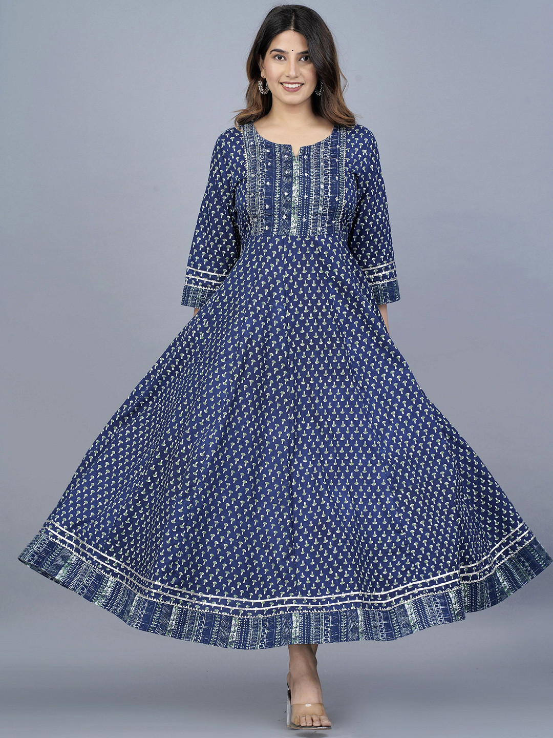 JAIPURI COLLECTION Women Ethnic Motifs Printed Screen Print Daily Cotton Anarkali Kurta