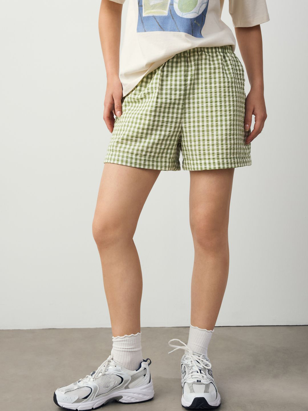 NEXT Women Gingham Checked Seersucker Regular Shorts
