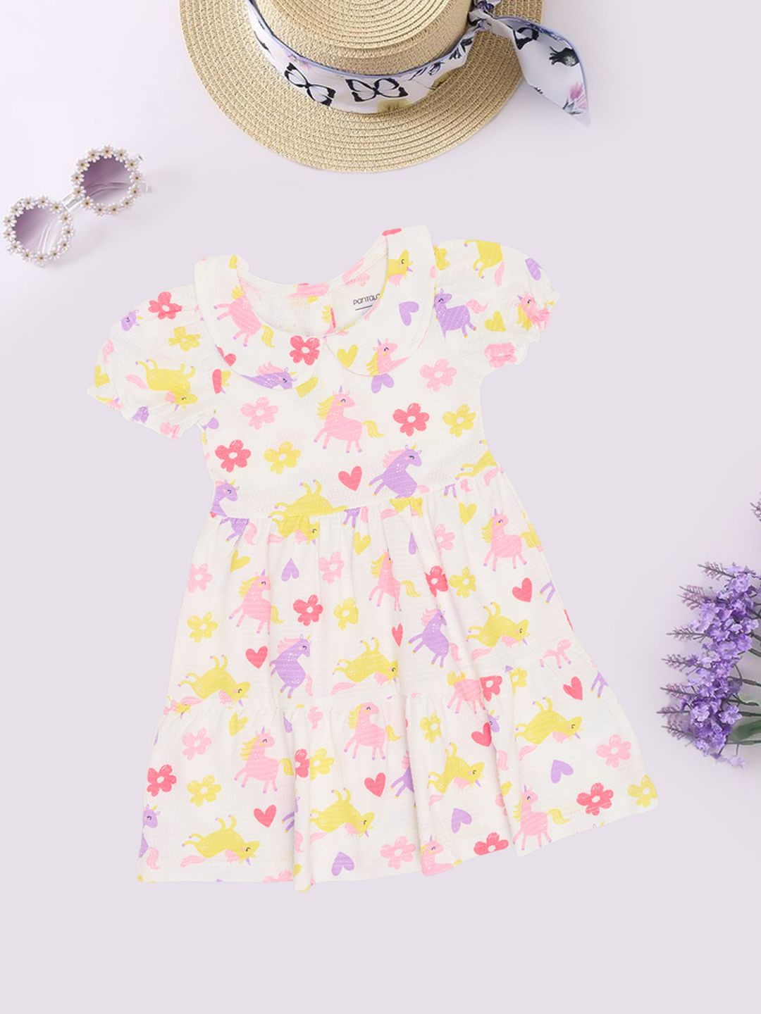 Pantaloons Baby Girl Floral Printed Flutter Sleeve Fit & Flare Knee Length Dress