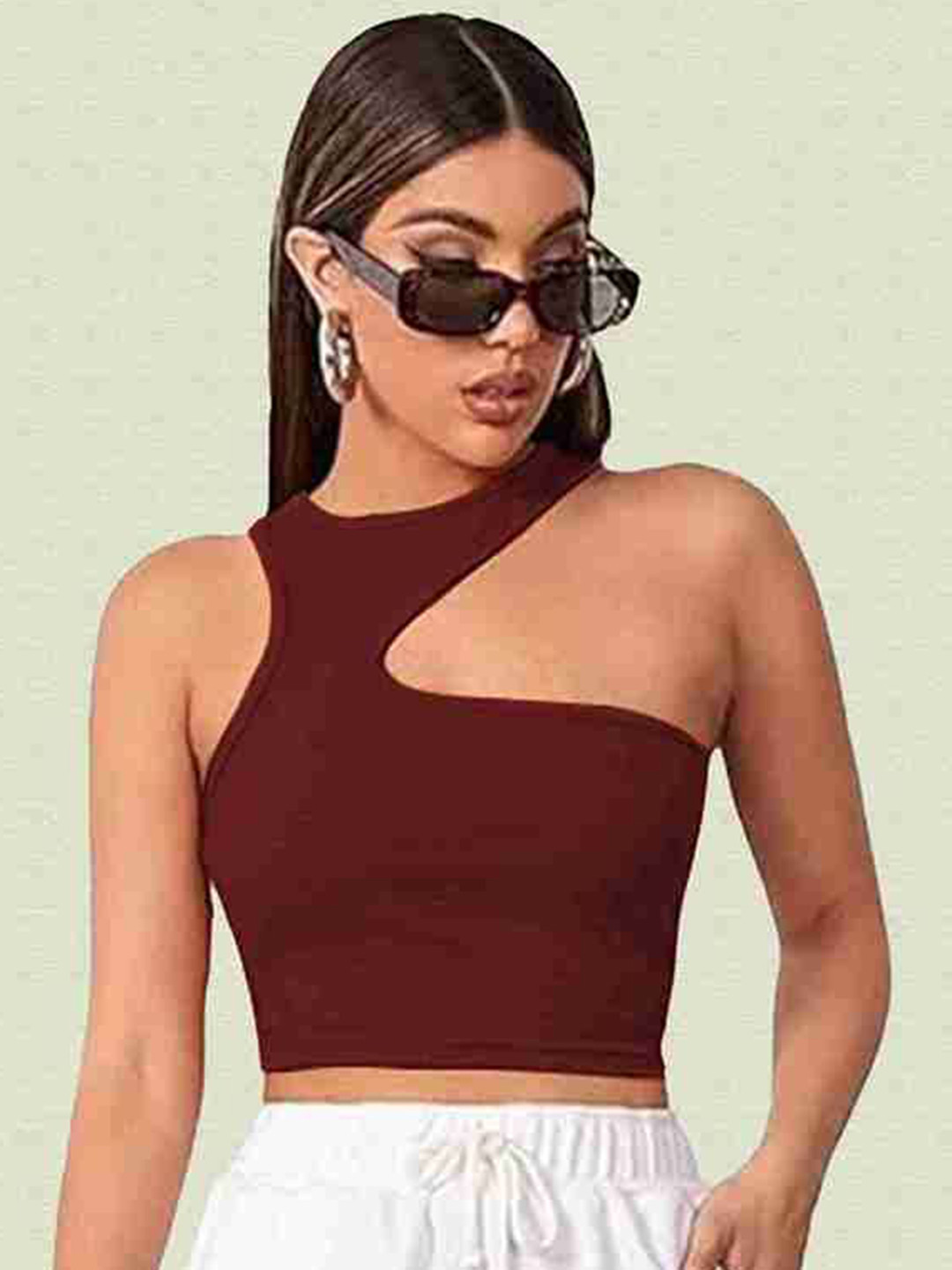 SSTAIR Women's Ribbed Cut Off Design Tank Crop Top