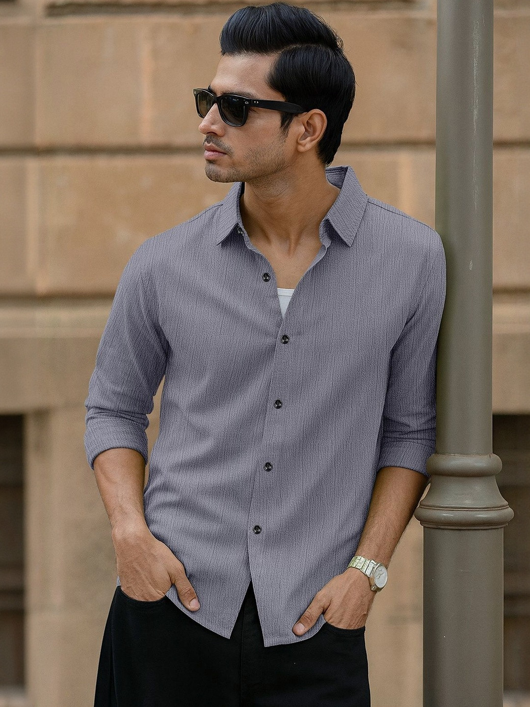 VORTEX Original Slim Fit Textured Long Sleeves Casual Shirt
