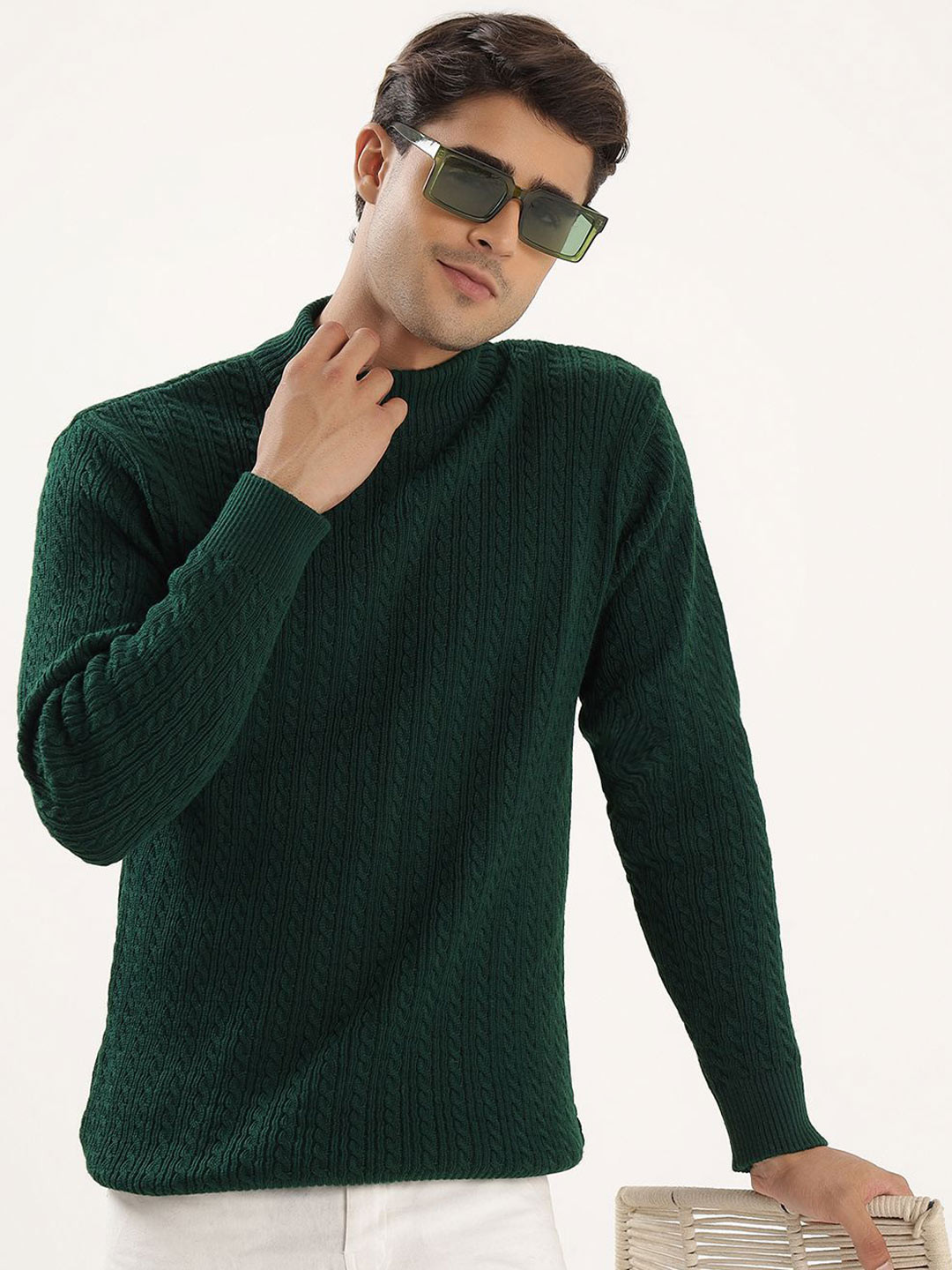THE BEETEL HOUSE Men Cable Knited High neck Pullover Sweaters