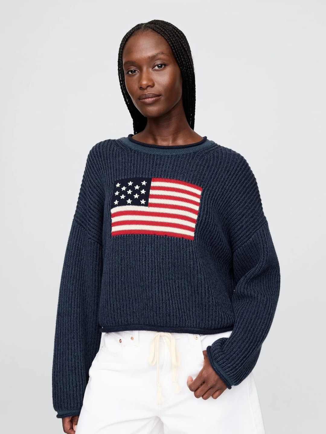 GAP Self Design Embroidered Relaxed Fit Crew Neck Pure Cotton Sweater