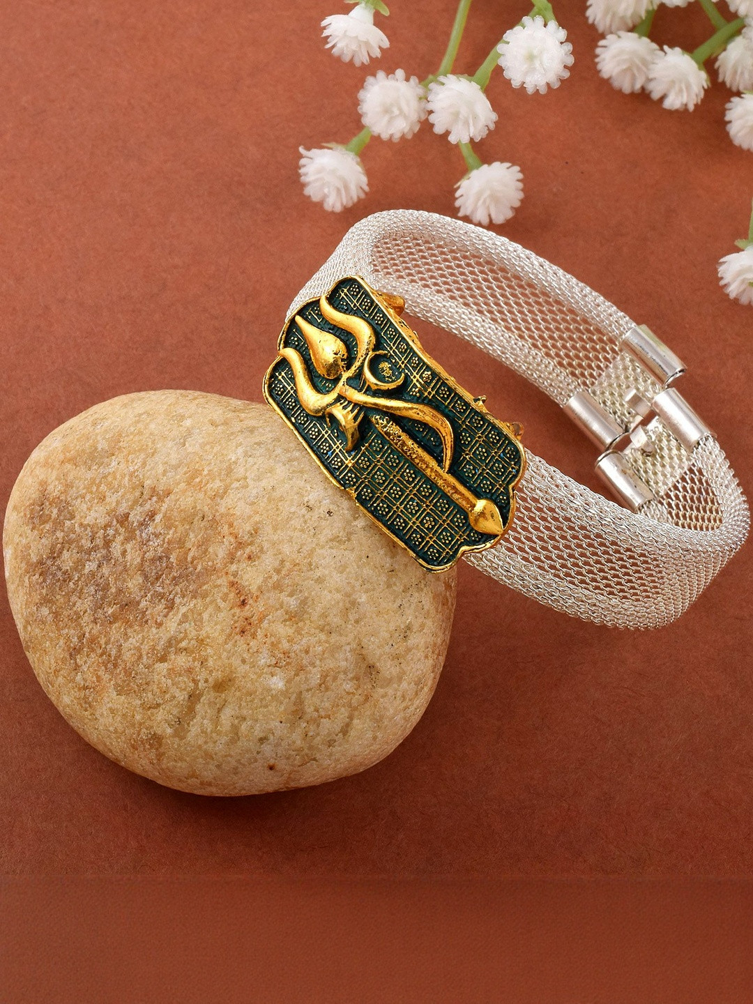 MEMOIR Men Antique Silver-Plated Trishul Bracelet