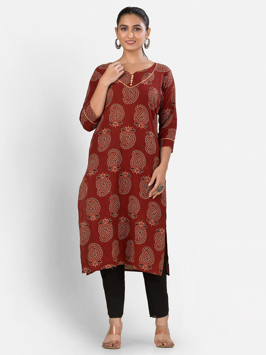 Crazy Needle Paisley Printed Pure Cotton Straight Kurta