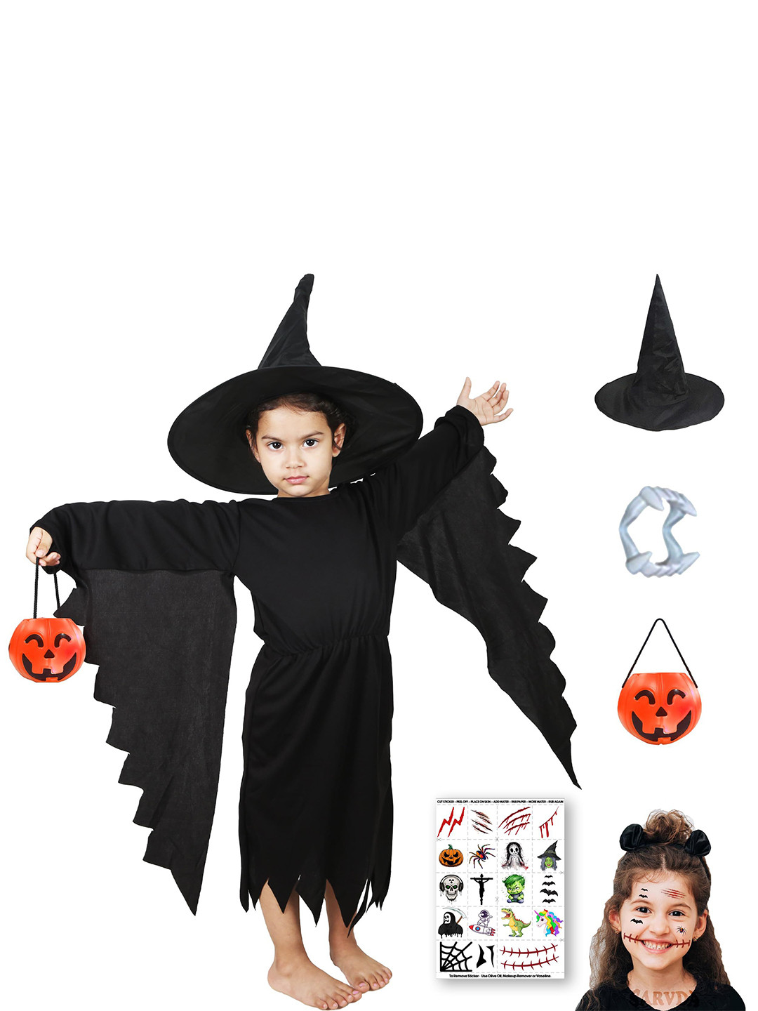 Sarvda Girls Solid A-Line  Costume Crow Pumpkin Hat Dress