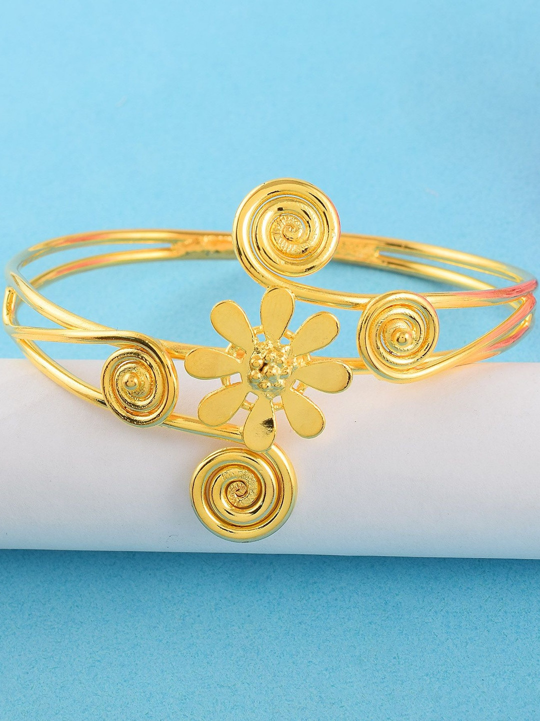 MEMOIR Brass Gold plated Floral Adjustable size Cuff Kada bracelet