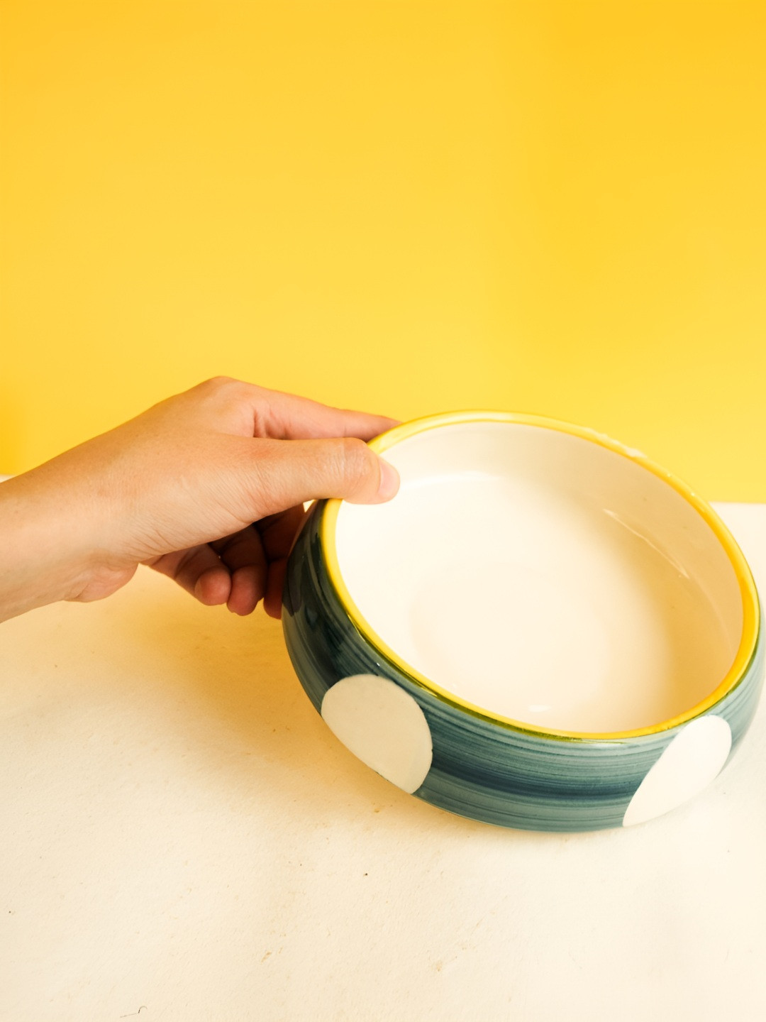 ArteCasa Off White & Green Ceramic Microwave Safe Serving Bowl