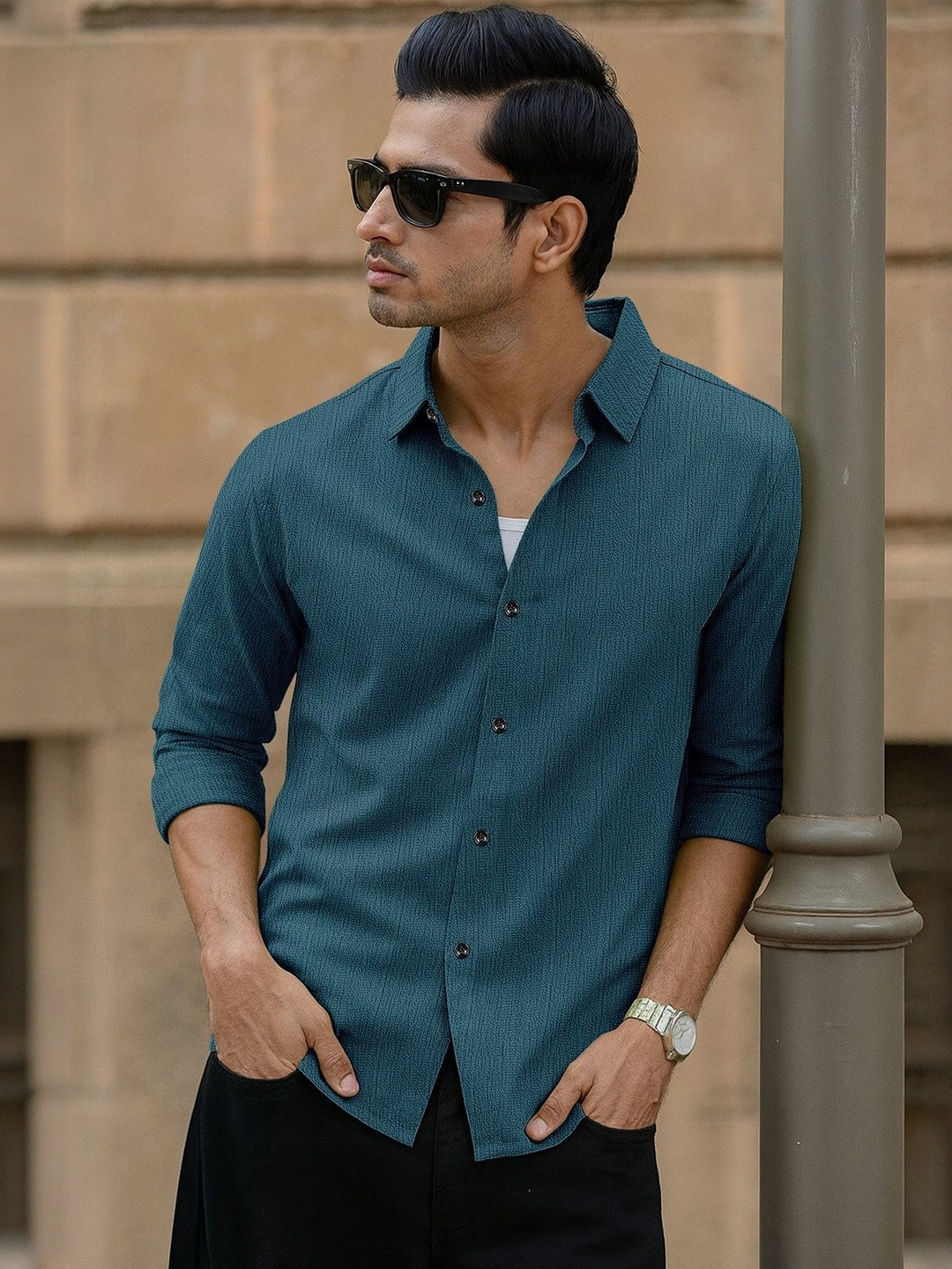 VORTEX Original Slim Fit Textured Long Sleeves Casual Shirt