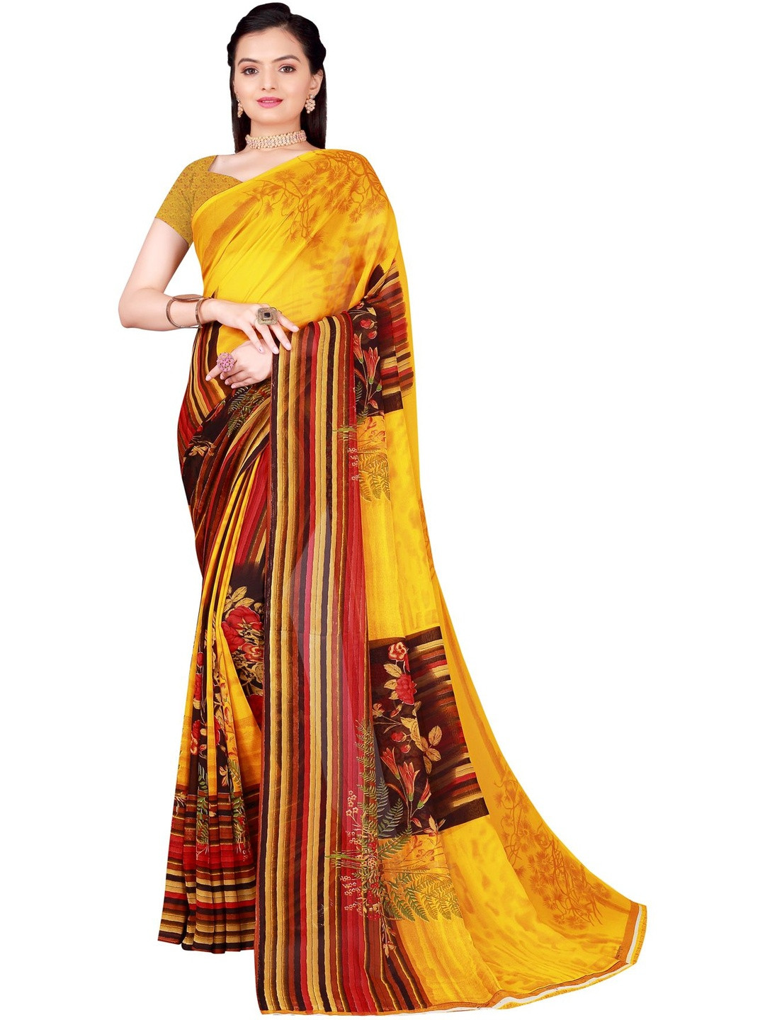 Moda Rapido Yellow Pure Georgette Abstract Sarees