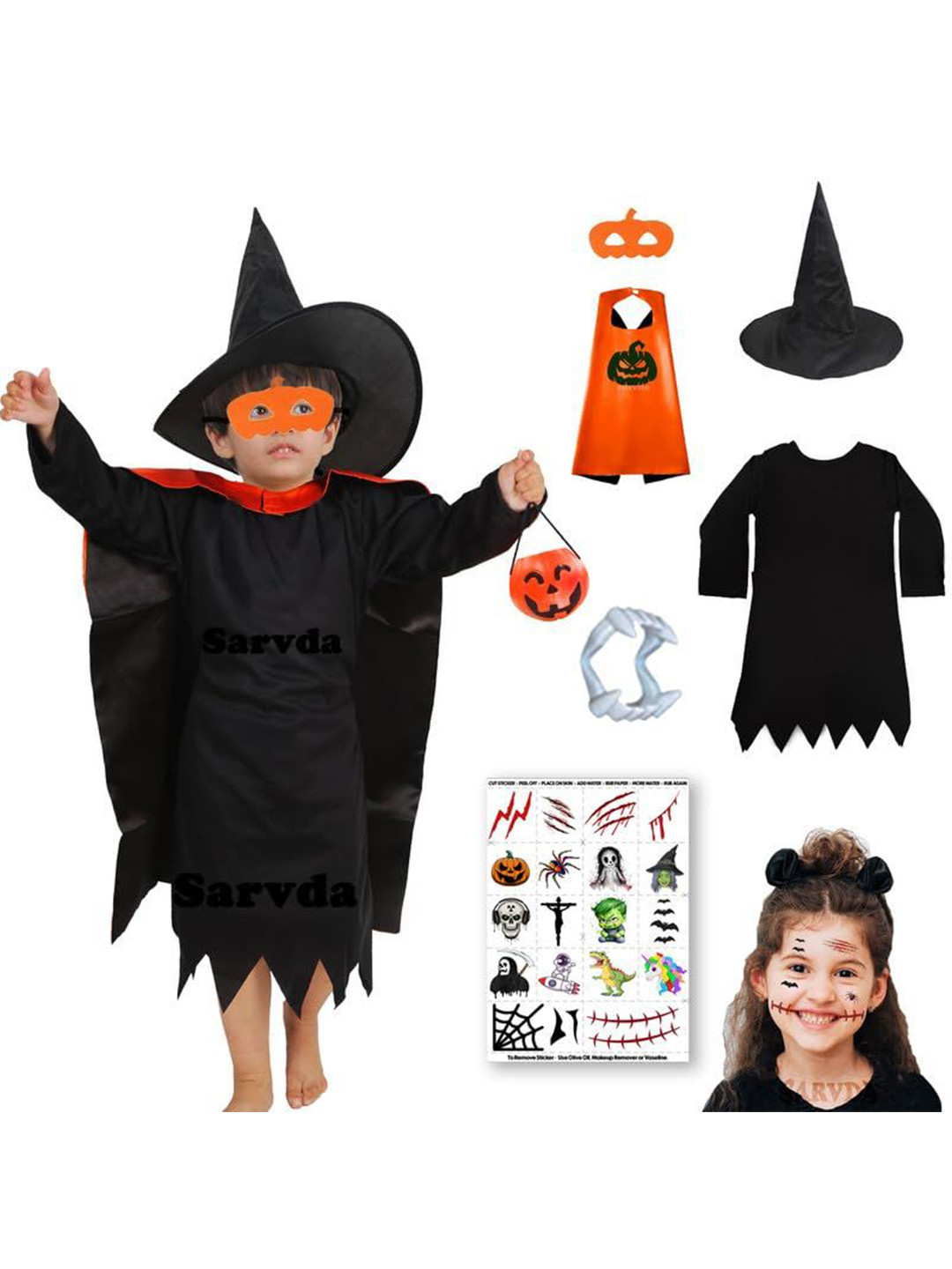 Sarvda Kids Costume Party Dress With Jhadu Hat And Cape