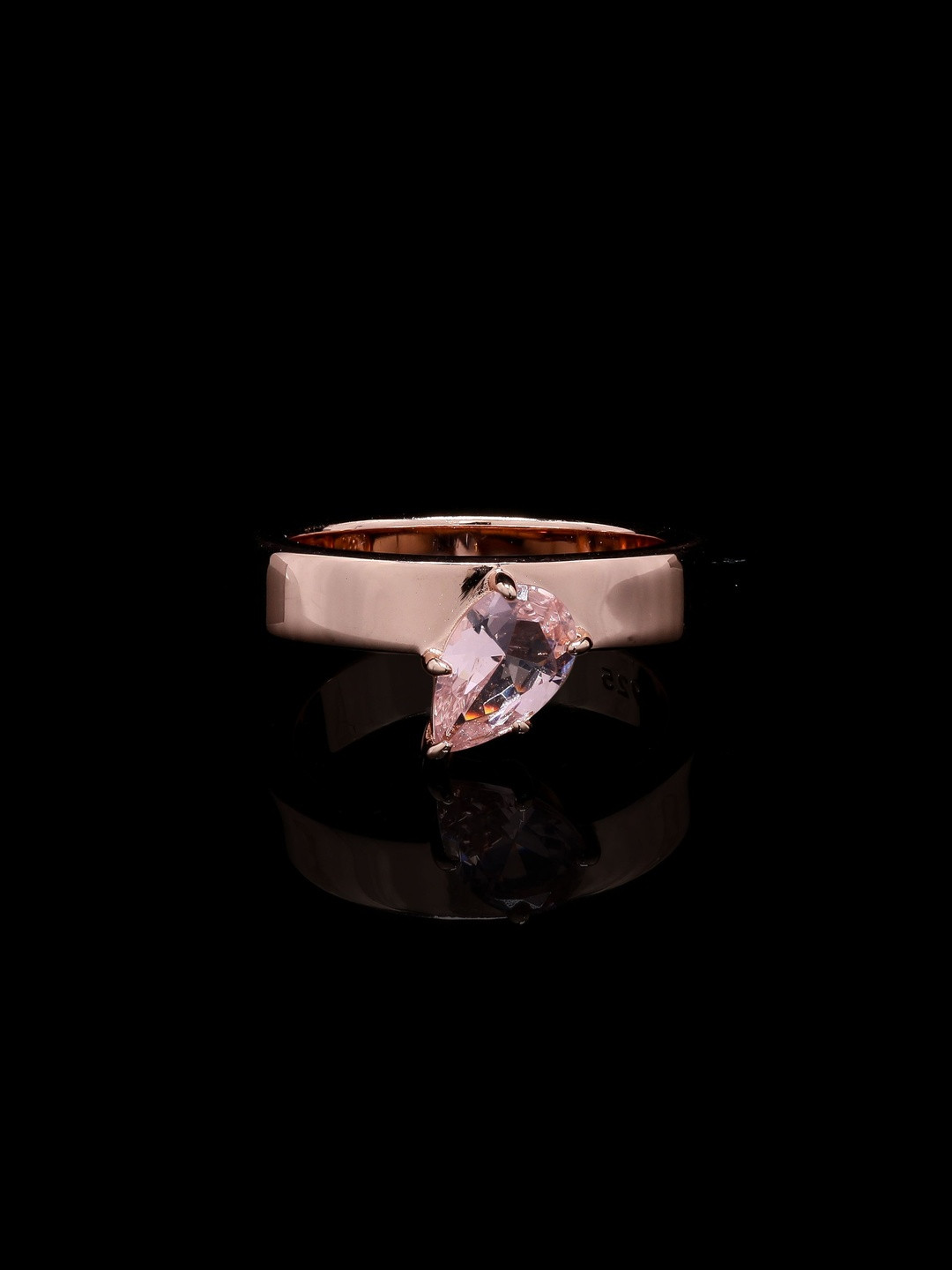 Twenty One Jewels Women Silver Rose Gold Finish Pink Drop Solitaire Band Ring