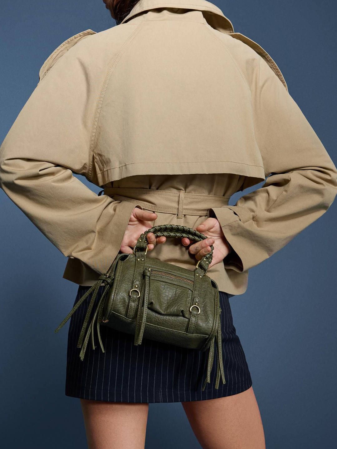 Bershka Synthetic Leather Oversized Structured Handheld Bag With Fringed