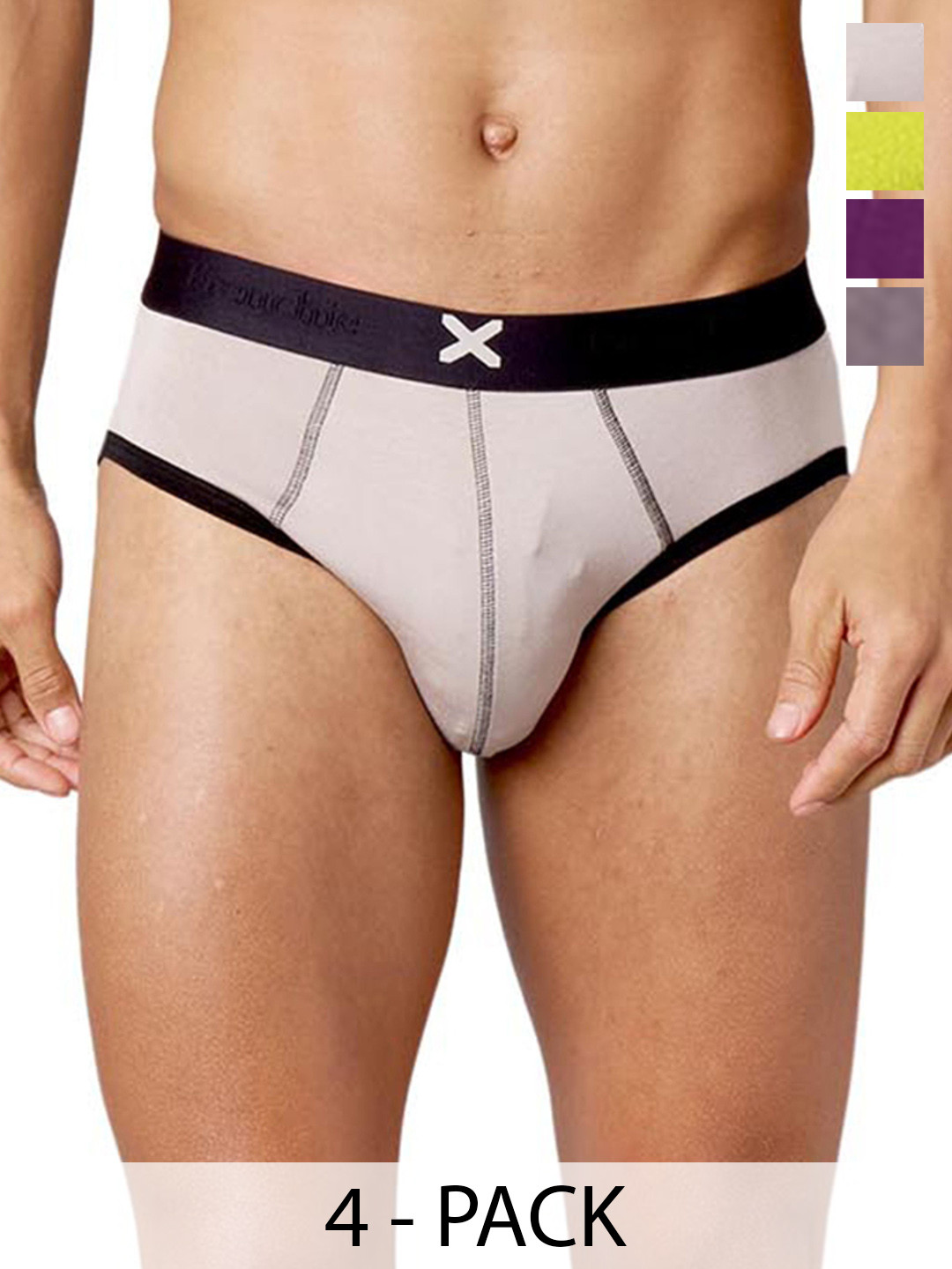 FRENCHIE Pack Of 4 Mid Rise Ultrasoft Briefs FR-MI-BF-HYPE-1X5-PO4-STGRY-S