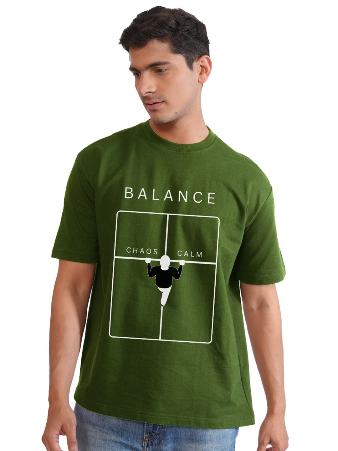 URBAN FLAUNT Chest Typography Drop-Shoulder Sleeves Cotton Oversized T-shirt