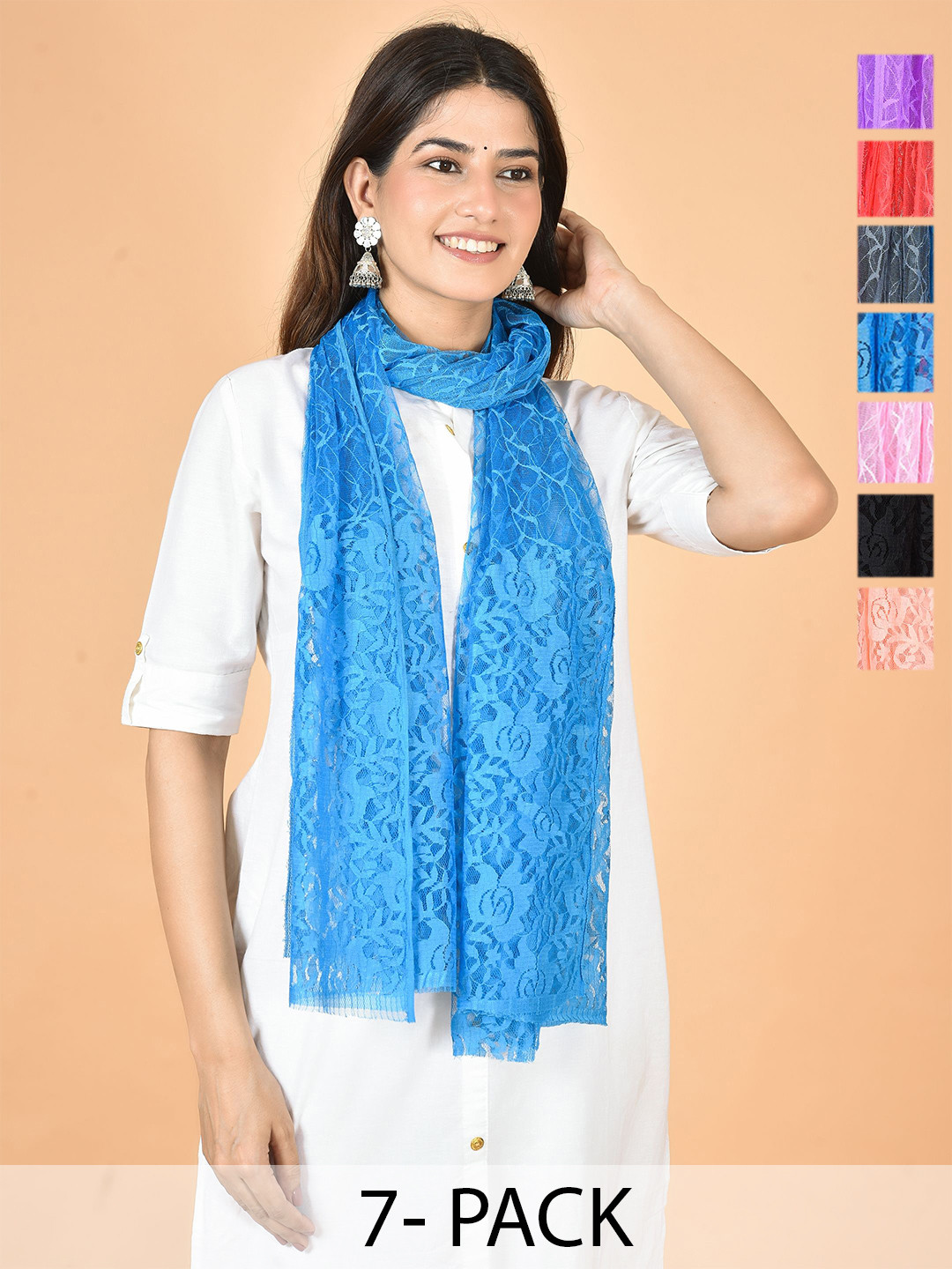 Nakoda Creation Selection Of 7 Floral Woven Design Net Dupattas