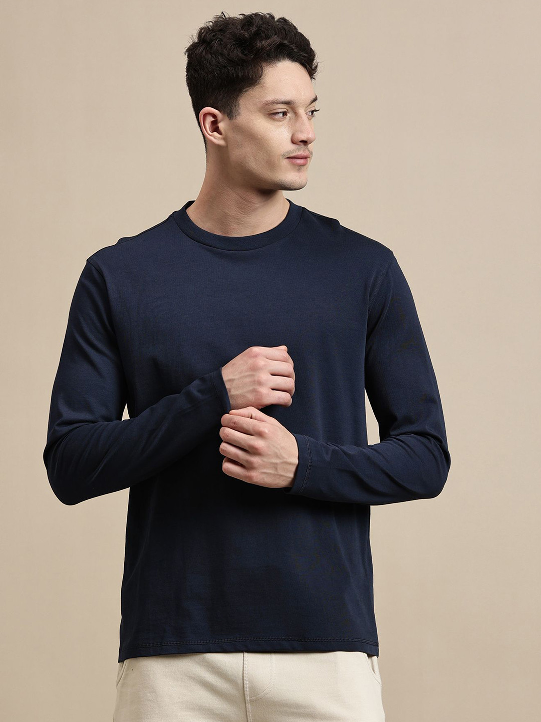 Ecolore Men Solid Round Neck Cotton T-shirt