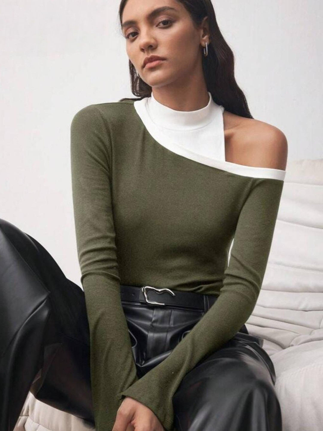 Pookiie One Shoulder Ribbed Cotton Top - Casual Wear