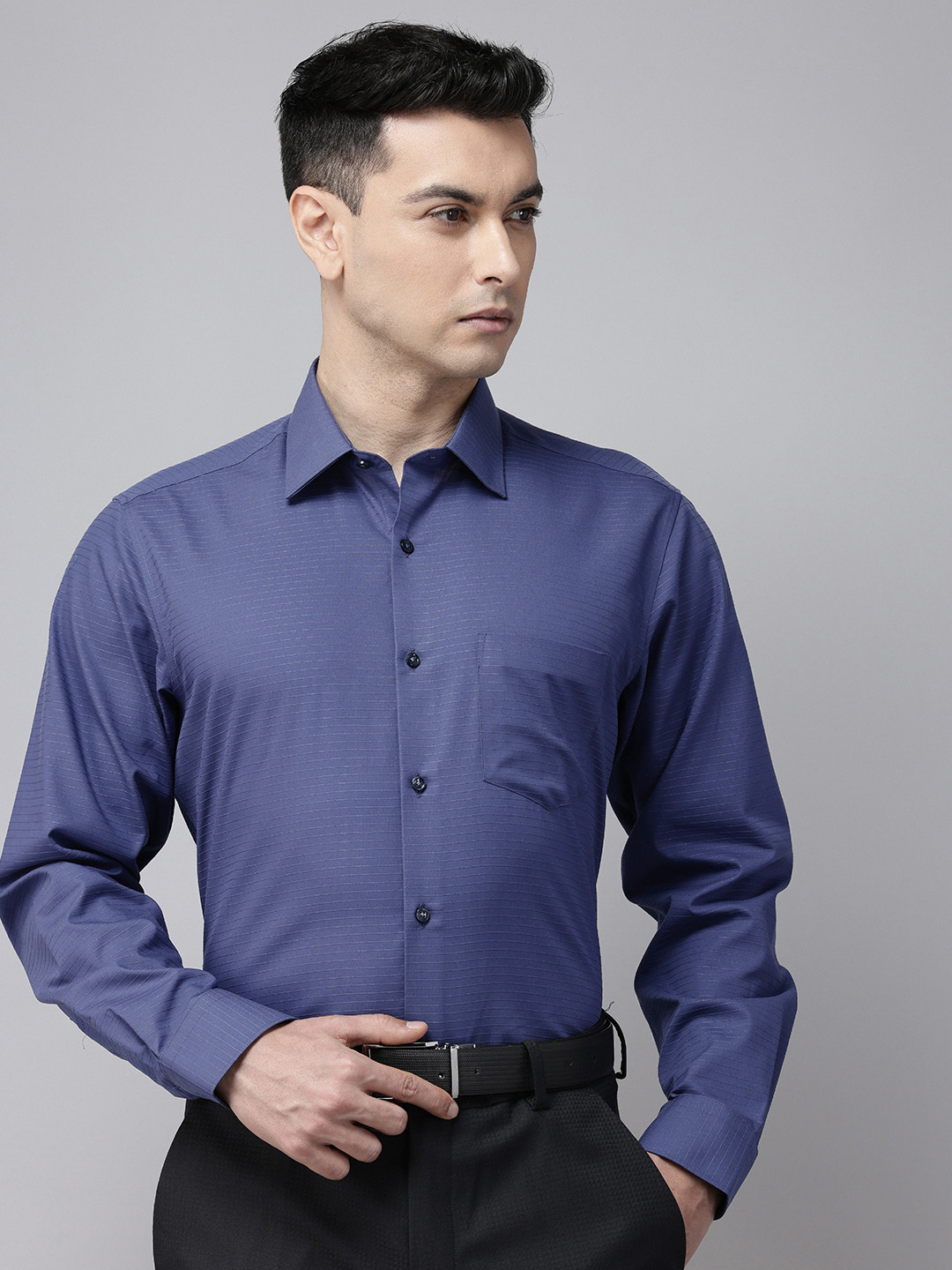 Van Heusen Custom Horizontal Self Stripes Pure Cotton Formal Shirt