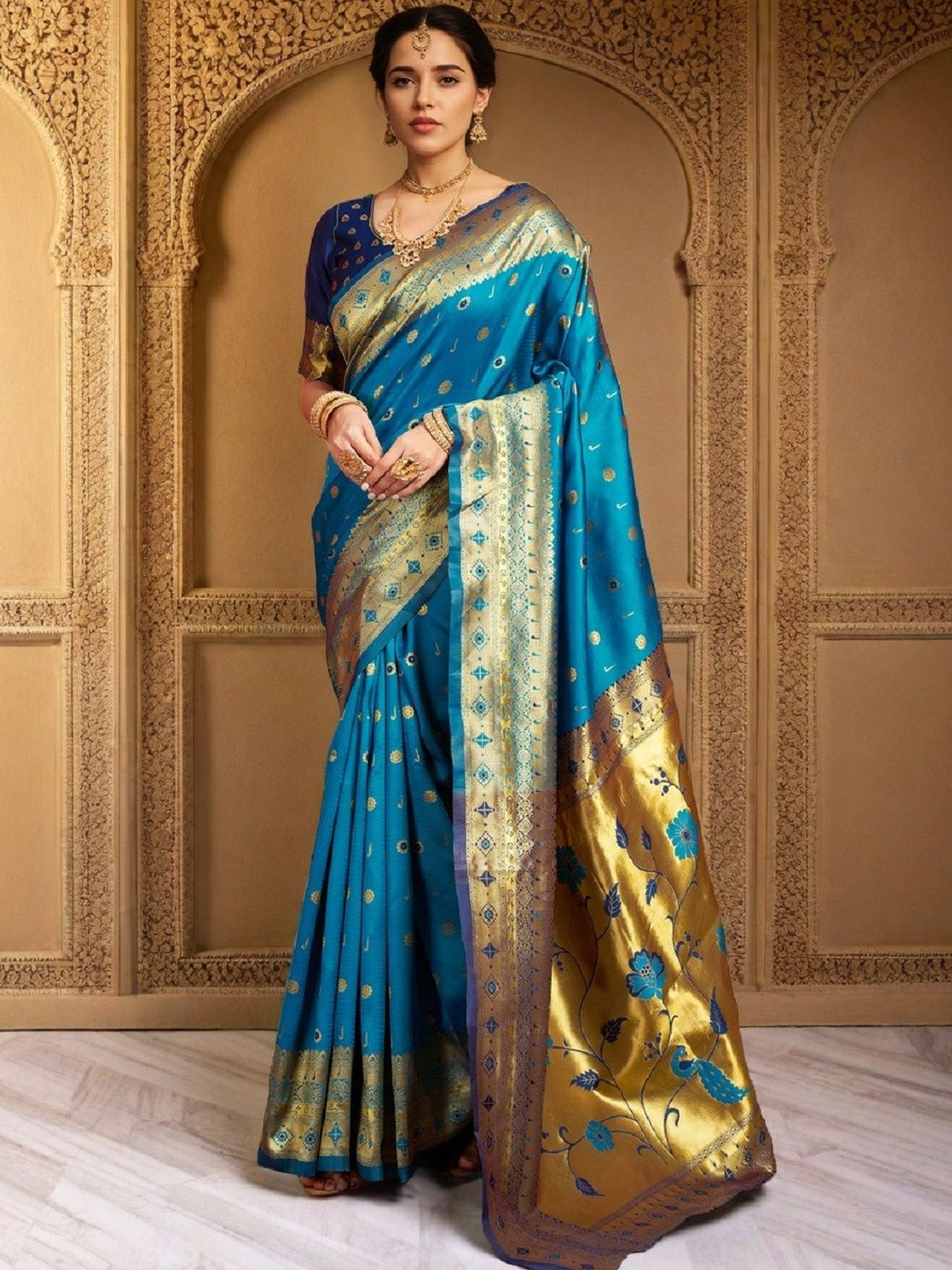 Suha Women Blue Elegant Intricate Woven Design Art Silk Saree