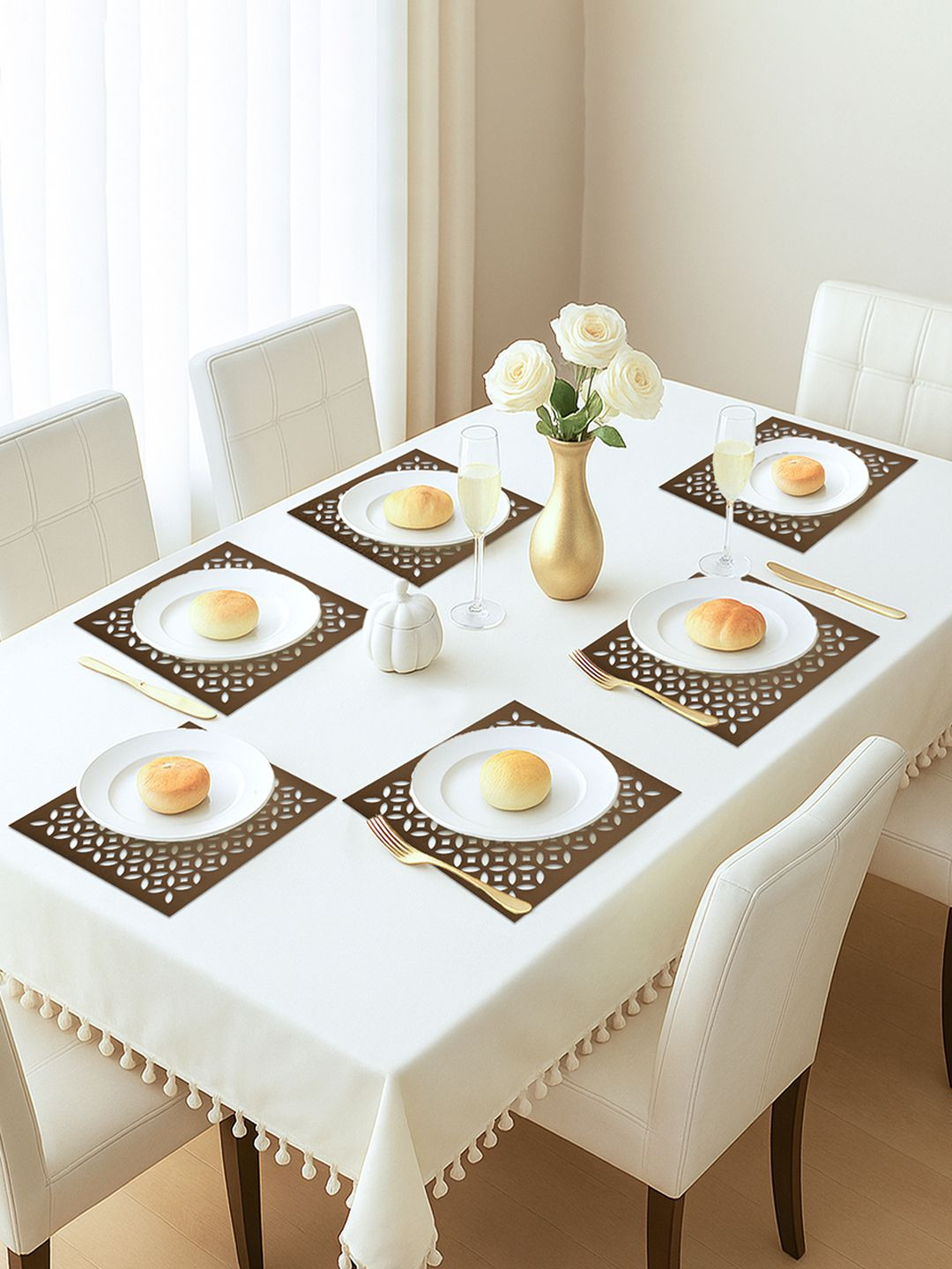 Kuber Industries Copper-Toned 6 Pieces Square Leather Heat-Resistant Table Placemats