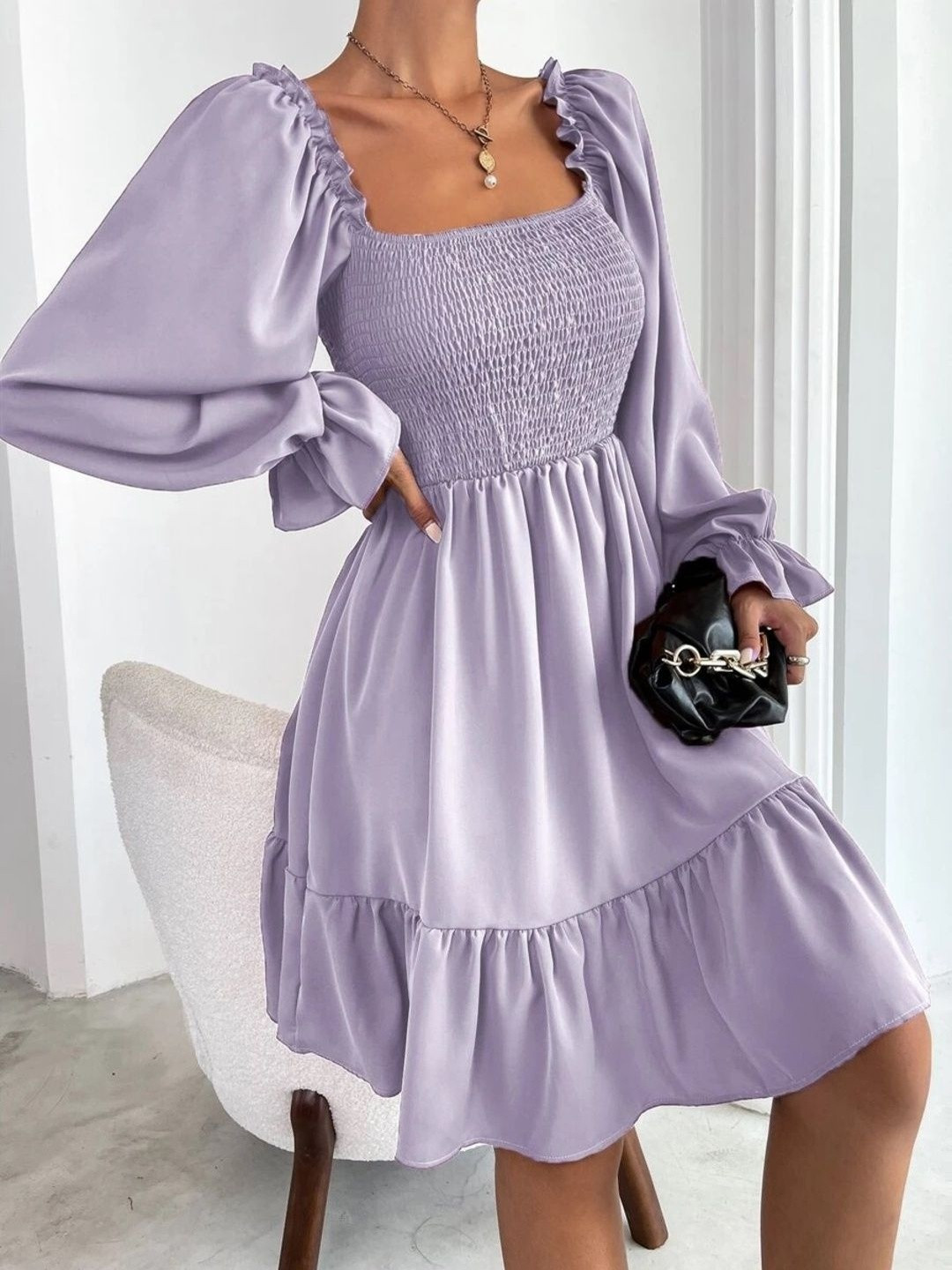 fanery sue Women Bell Sleeve Crepe Fit-Flare Dress