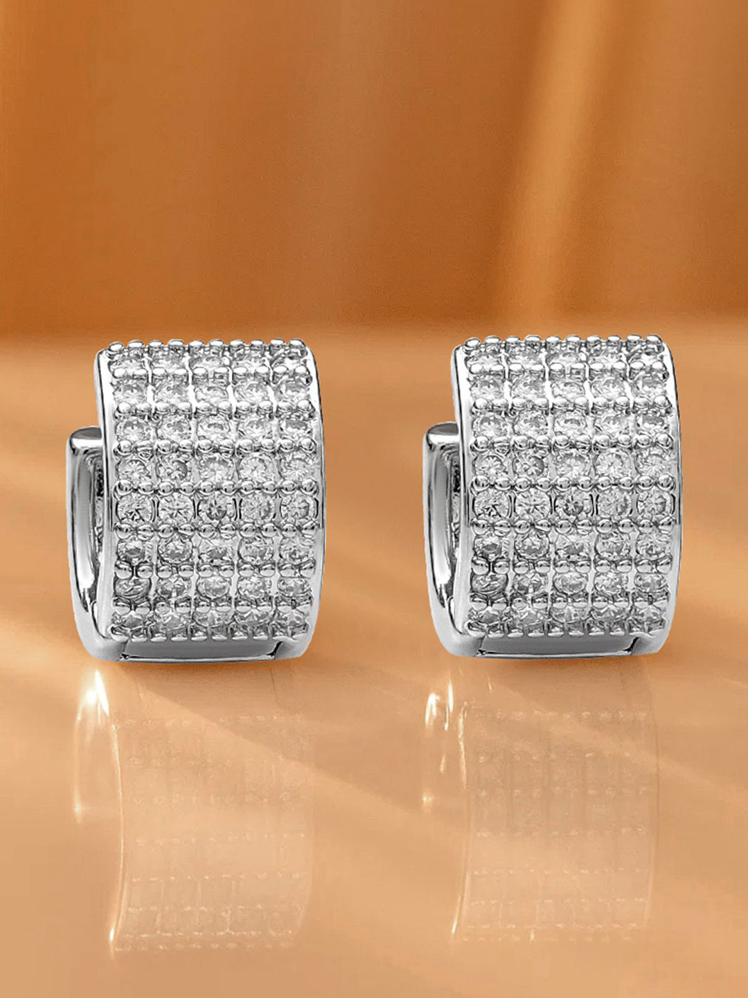Rubans Rhodium-Plated Brass Wide Statement Hoop Earrings with Cubic Zirconia Detailing