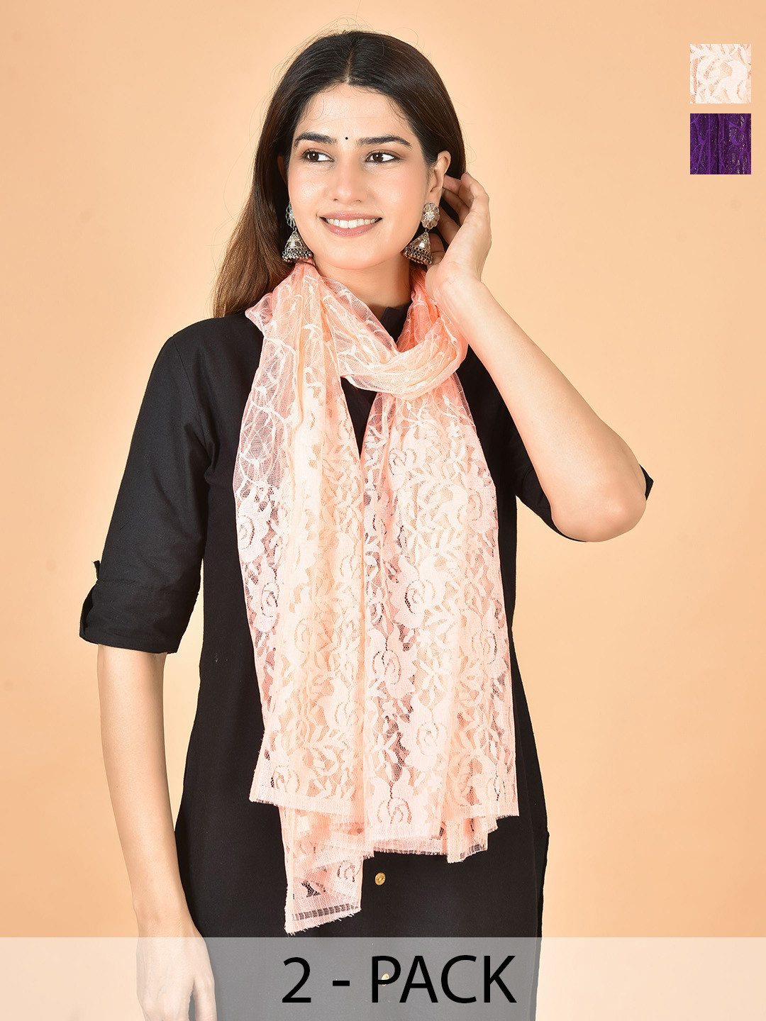 Nakoda Creation Selection Of 2 Floral Self Design Net Dupattas