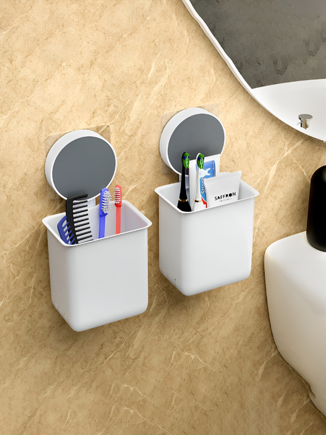 Aura White & Grey 2 Pieces Self-Adhesive Toothpaste Holders