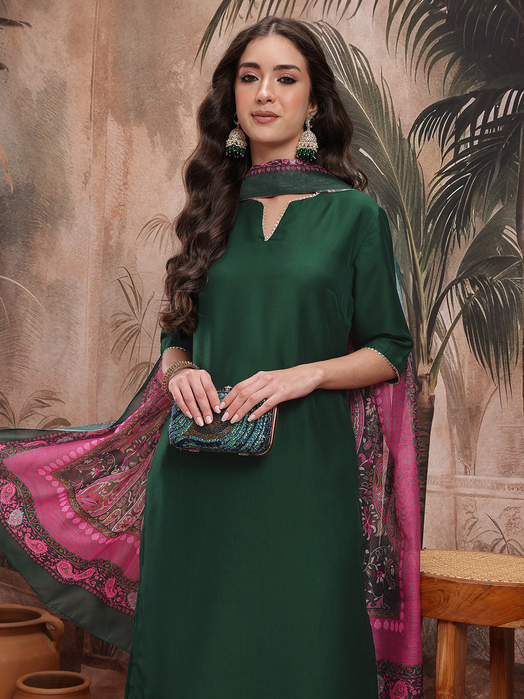 Sangria Gotta Patti High Low Kurta with Trousers & Dupatta