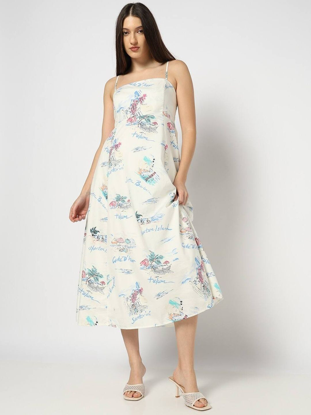 GAP Women Printed Cotton Shoulder Straps A-Line Midi Dress