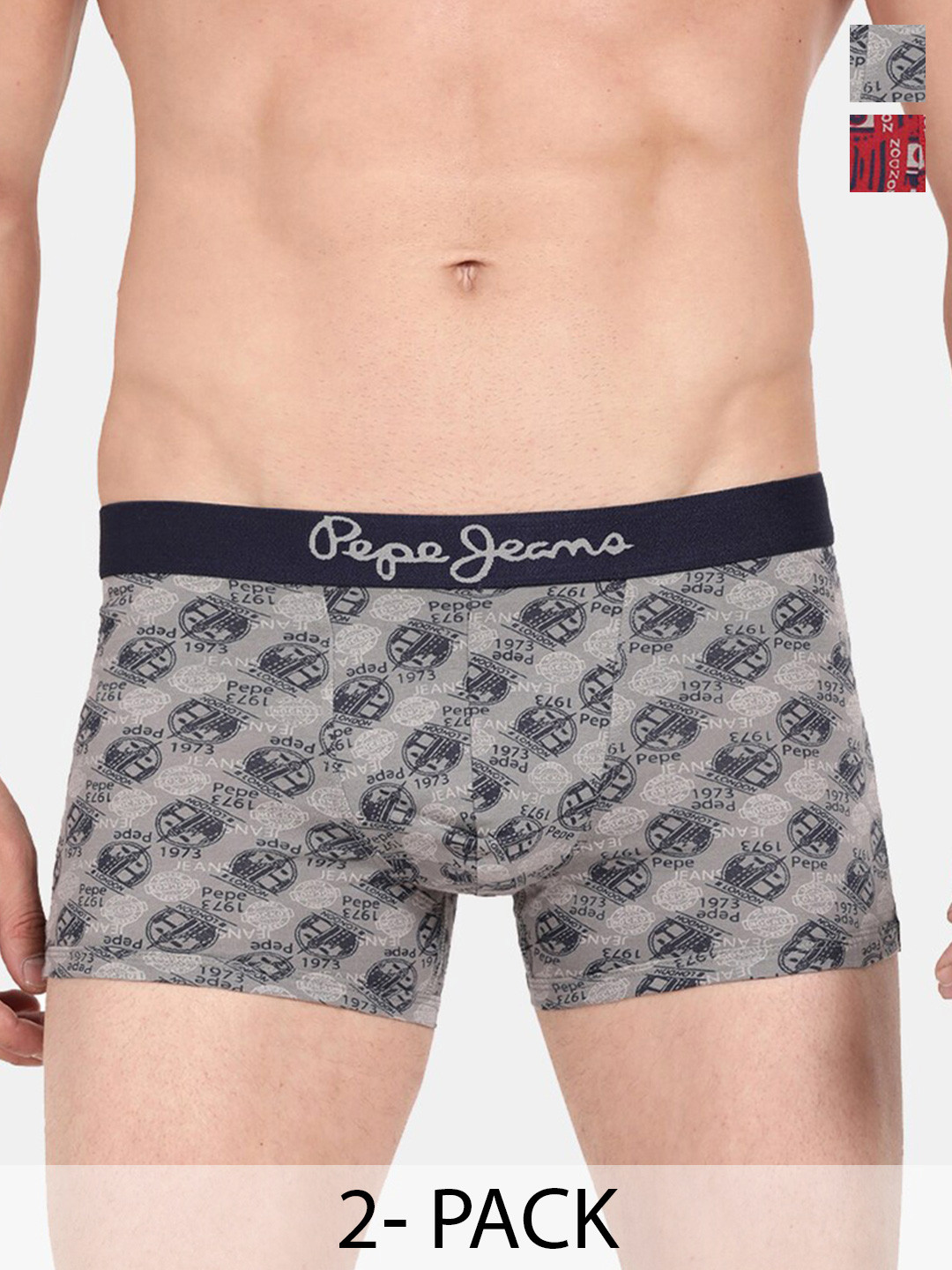 Pepe Jeans Pack Of 2 Printed Cotton Trunks CLT05-ELEPHANT SKIN AOP|PARRY RED AOP-S