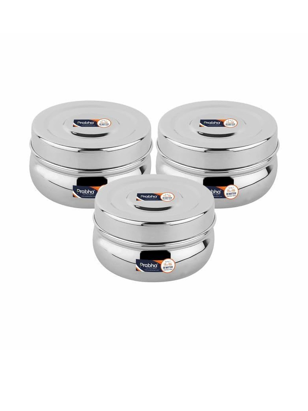 Prabha Silver-Toned Set of 3 Stainless Steel Easy to Clean Lunch Box