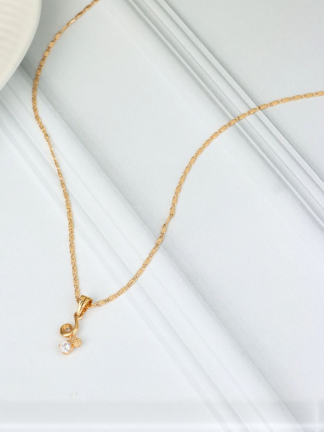 GARNISHA Women Stainless Steel Gold-Plated Shree Shape Chain Pendant Set