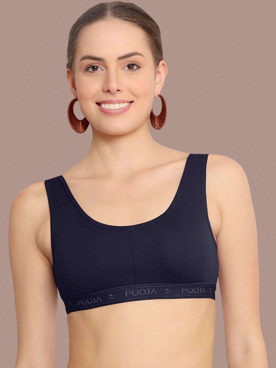 POOJA RAGENEE Women Blue Padded Seamless Non-Wired Cotton Workout Bra