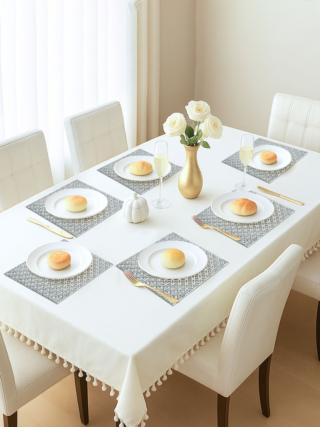 Kuber Industries Silver-Toned 6 Pieces Leather Heat-Resistant Reusable Table Placemats