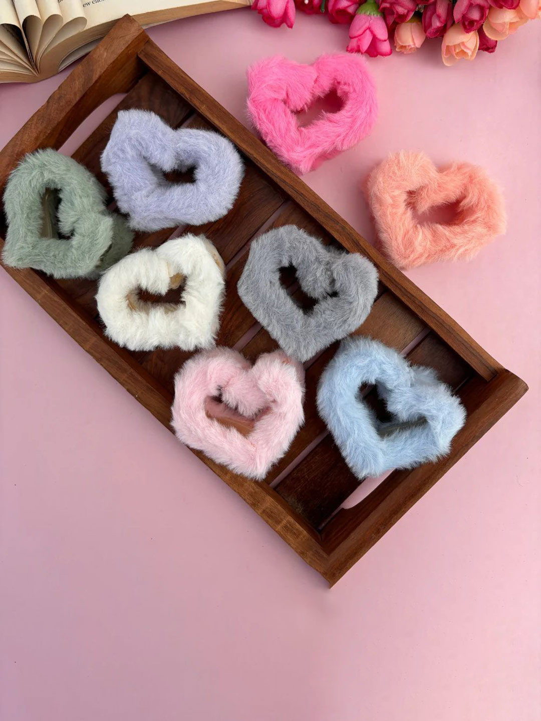 Radhya Accessories Women Set of 2 Furr Heart Hair Claws