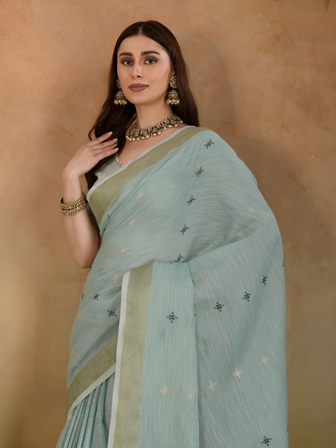 VASTRA-THE FACTORY STORE Women Woven Design Linen Blend Saree