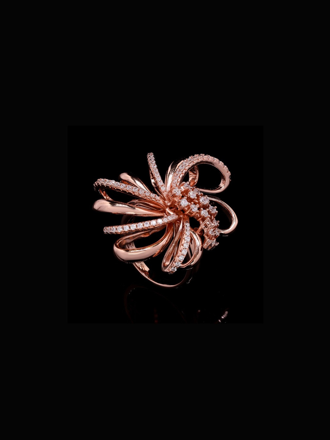 Twenty One Jewels Women Rose Gold American Diamond Curly 925 Silver Cocktail Ring