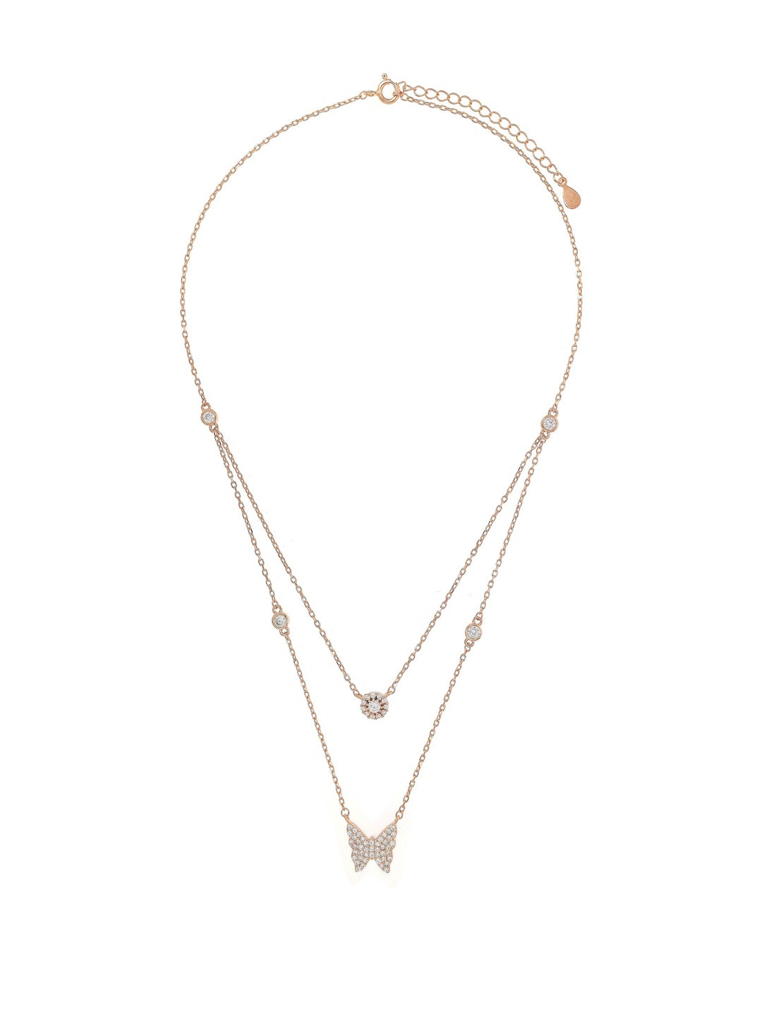 BHIMA 925 Sterling Silver Artificial Stones Studded Wings Layered Minimal Necklace