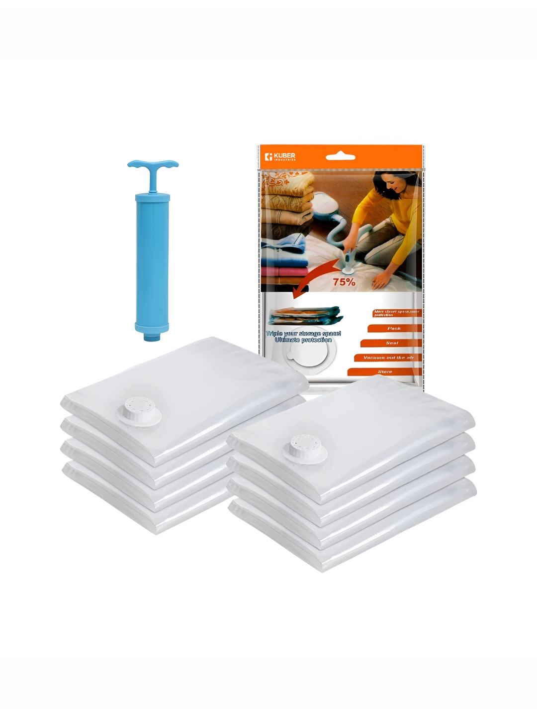 Aura Transparent 8 Pieces Vacuum Bag Organisers With Hand Pump