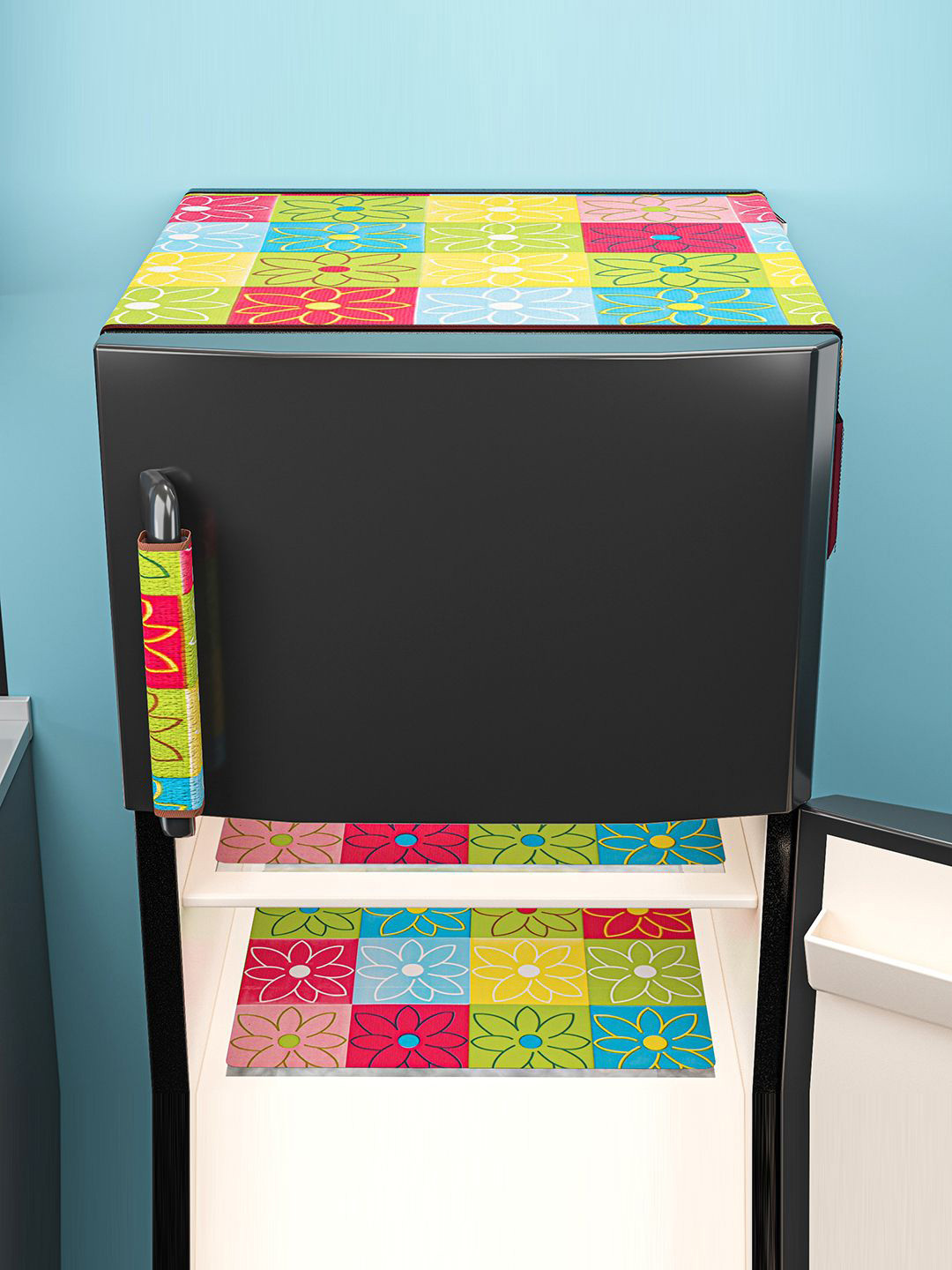 Kuber Industries Yellow & Red 3 Pieces Check-Printed Water-Resistant Refrigerator Covers