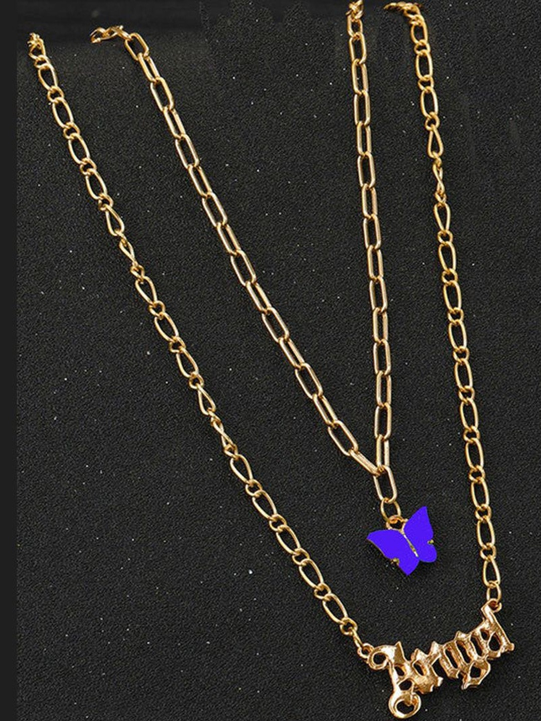 DressBerry Women Gold-Plated Contemporary Shape Butterfly Angel Necklace