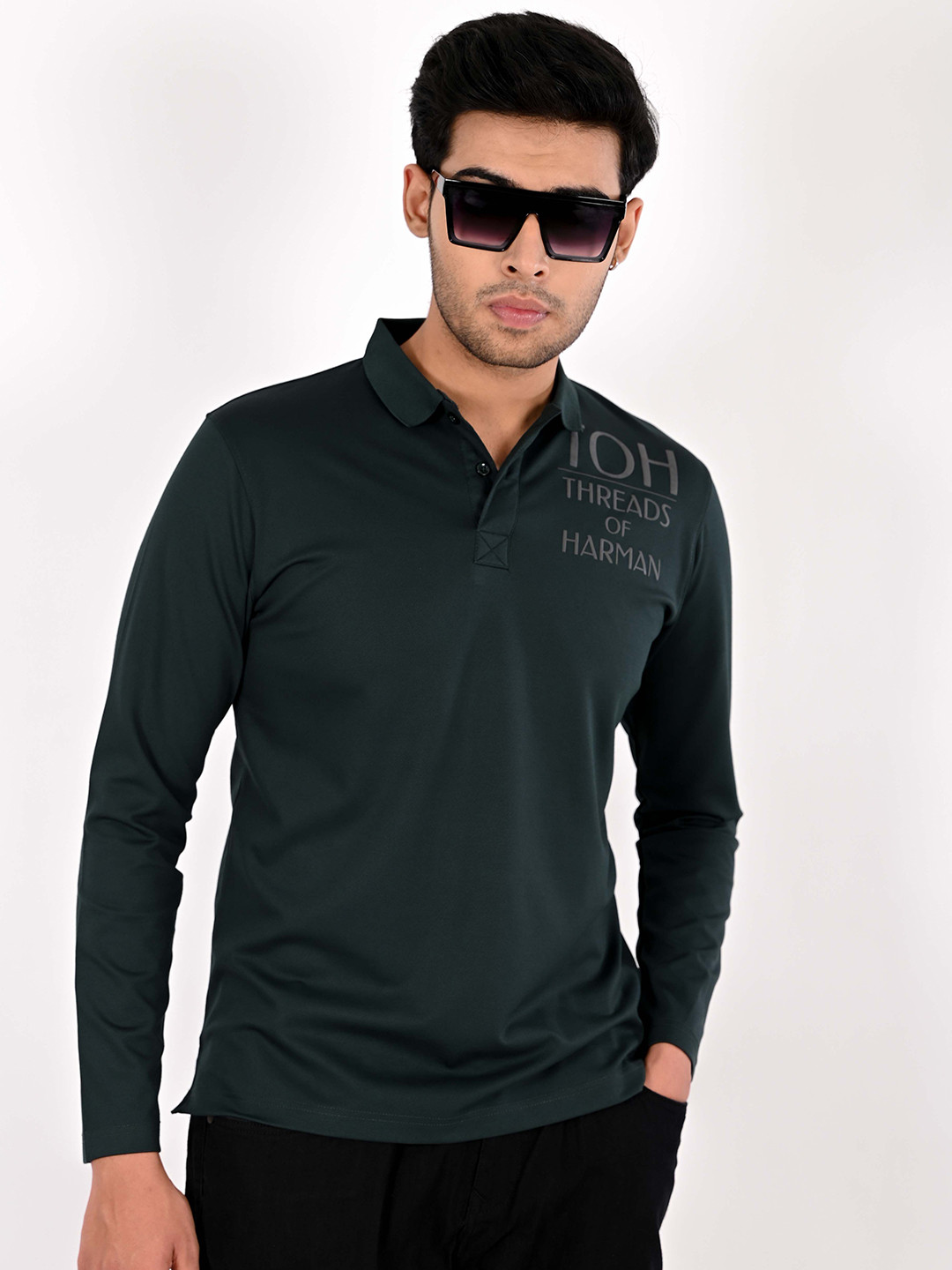 THREADS OF HARMAN Men Typography Printed Polo Collar Cotton T-shirt